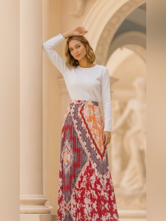 Chico's Dresses & Skirts - Chico’s Pleated Floral Patchwork Maxi Skirt in Pink & Orange size 2/Large